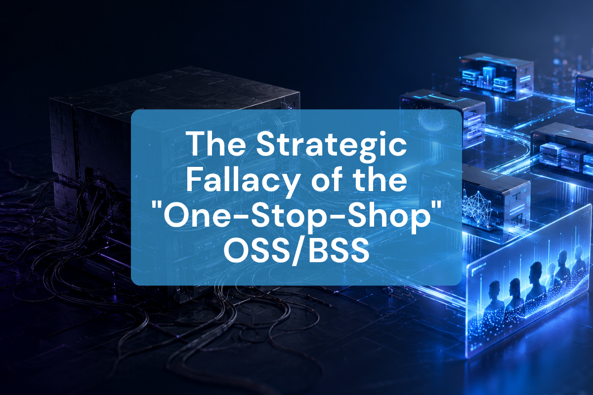 A rigid, tangled monolithic technology system contrasts with a flexible network of specialized, interconnected software modules.